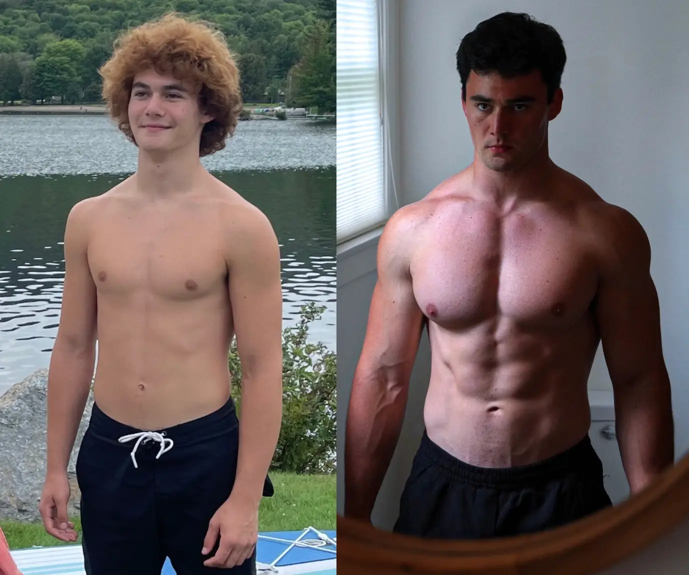 Side-by-side physique transformation photos